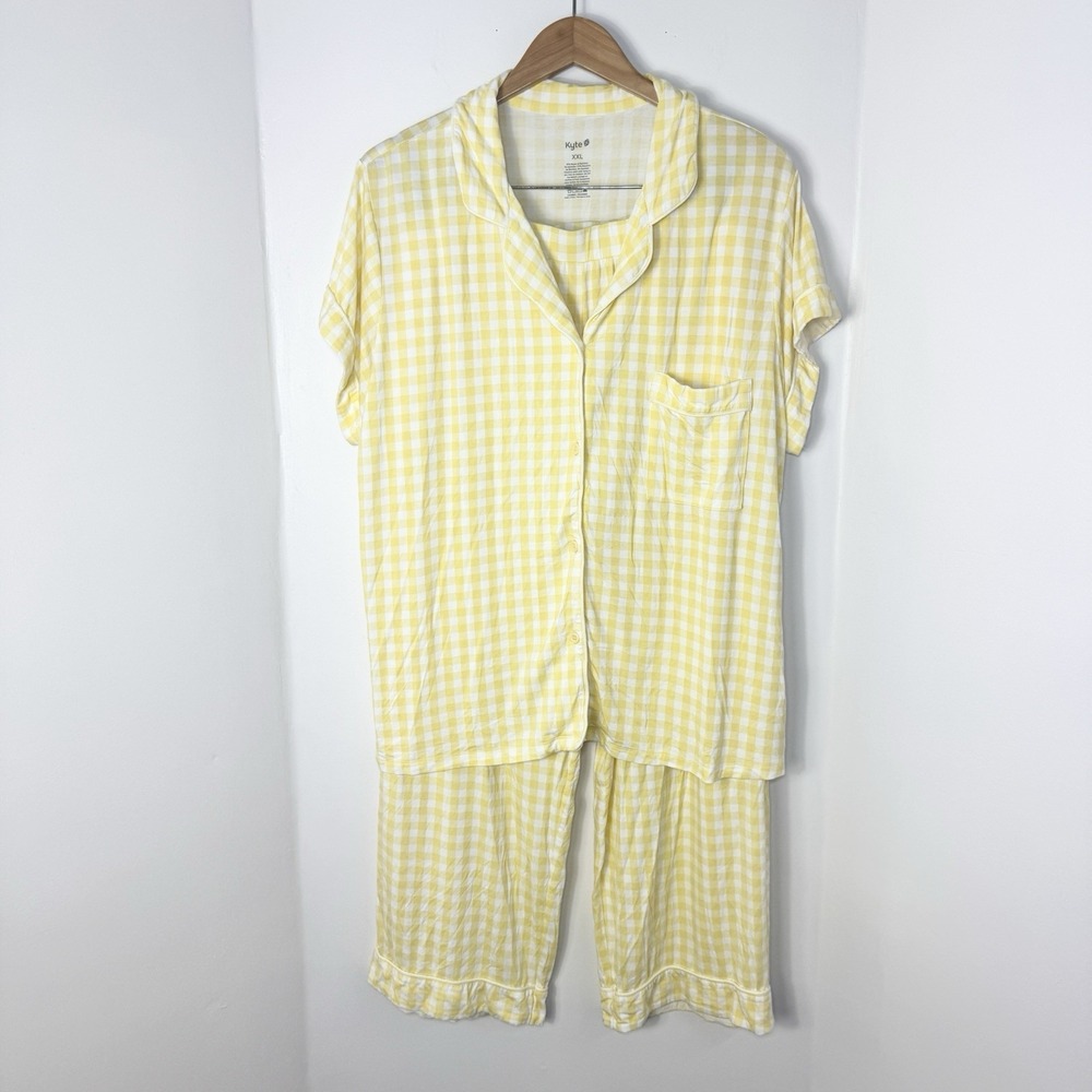 Kyte Baby Women's Short Sleeve Cropped Pajama Set XXL Yellow Gingham Bamboo